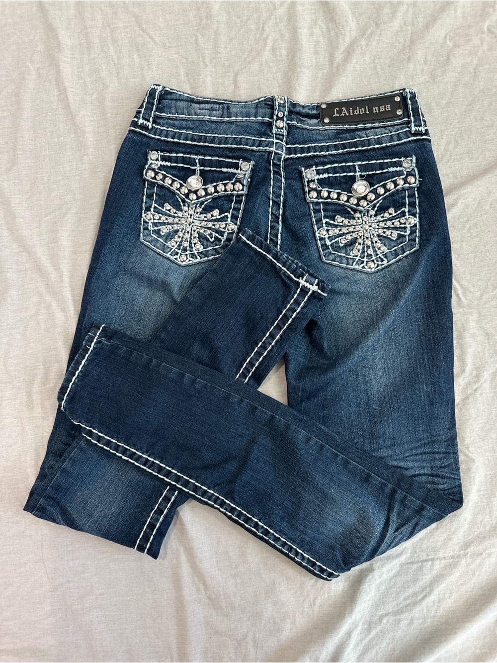 Y2K L.A. idol Dark Blue Rhinestone Skinny Jeans